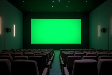 Fototapeta premium Empty Movie Theater with Green Screen Ready for Content Display