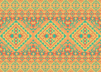 Ethnic diamond geometric pattern. The overall effect is one of a traditional, handcrafted textile, such as a woven blanket or a tapestry.