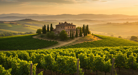 Tuscany vineyard landscape italy countryside villa cypress trees scenic view travel destination scenic beauty