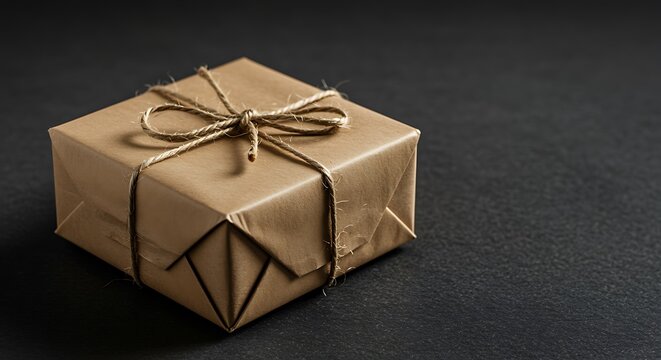 Brown paper gift tied with twine present package