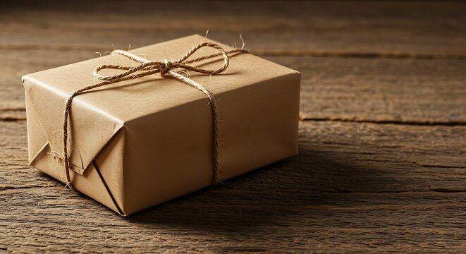 Brown paper parcel tied with twine gift package
