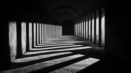 Empty Hall with Sunlight Rays – Black and White concept