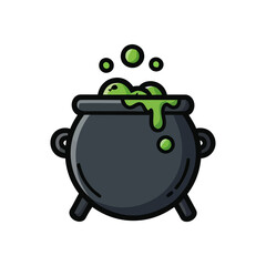 Fototapeta premium A witch's cauldron with a bubbling green potion. Simple magical brew icon for Halloween, alchemy, and sorcery themes.