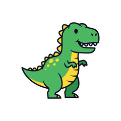 Cute green cartoon Tyrannosaurus Rex dinosaur with a friendly smile.
