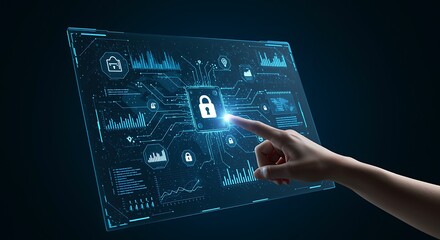 Digital security interface with glowing lock technology
