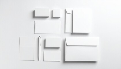 Blank corporate identity kit and branding stationery mockup set on a white textured paper background for presentation.