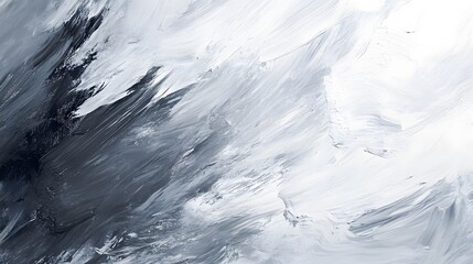 Obraz premium Painting of expressive brushstrokes in shades of gray and white, creating a dynamic and textured composition.