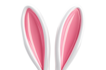 Close up of fluffy pink and white bunny ears isolated on transparent background. White and pink bunny ears smooth glossy texture isolated on a white background, 3D Rendering.