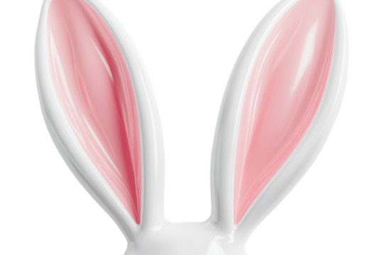 Close up of fluffy pink and white bunny ears isolated on transparent background. White and pink bunny ears smooth glossy texture isolated on a white background, 3D Rendering.