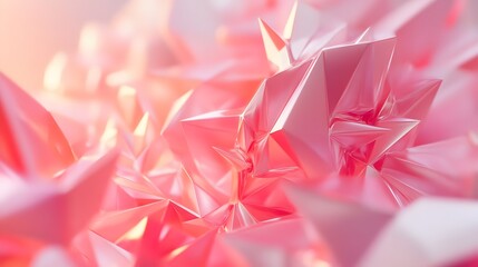 3D render of translucent, pink crystalline structures with glowing yellow highlights and intricate geometric patterns.