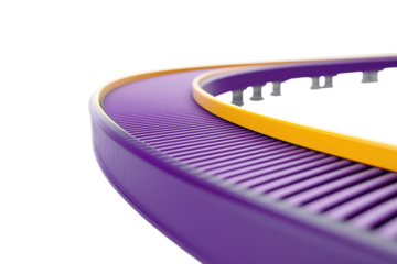 Close up of a purple and yellow trampoline mat edge isolated on transparent background. Yellow and purple conveyor belt isolated on a white background, 3D Rendering.
