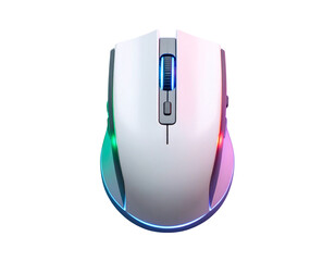 Top-Down View of Programmable Gaming Mouse with Customizable LED Zones, Neon Desk Lighting, Isolated