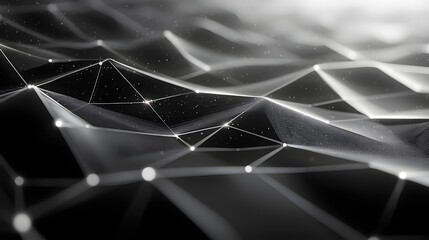 3D render of complex, interconnected geometric shapes against a dark background with glowing points.