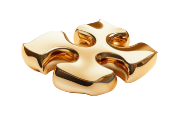 Shiny gold puzzle piece with a hole in the center isolated on transparent background. Golden jigsaw puzzle piece with a shiny detailed finish isolated on white background, 3d rendering.