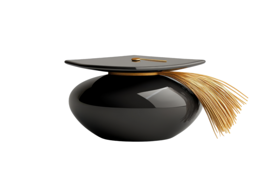 Black graduation cap with gold tassel isolated on transparent background. Graduation cap icon in black with a golden tassel sleek isolated on white background.