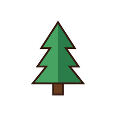Stylized Evergreen Tree with Brown Outline and Trunk Illustration.