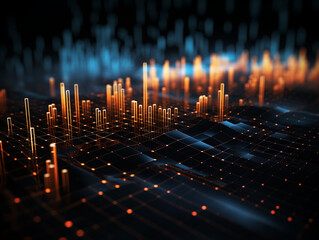 Dynamic glowing data visualization streams across a futuristic digital landscape