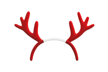 Red glitter reindeer antlers headband isolated on transparent background. Festive reindeer antler headband with red ears isolated on white background.