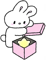 토끼 별 선물 상자 손그림 일러스트