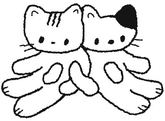 서로 기대어 있는 두 마리 고양이 캐릭터 손그림