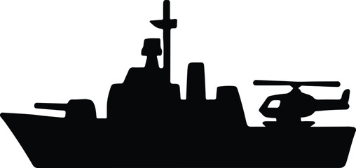 Silhouette military warship armed with helicopter vector illustrator © Tamjida Alam
