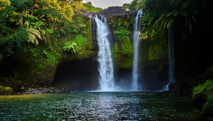 Obraz premium waterfalls of hawaiian culture embody a profound spiritual and mythological significance serving as a powerful testament to harmonious bond between elements deities and sacred land