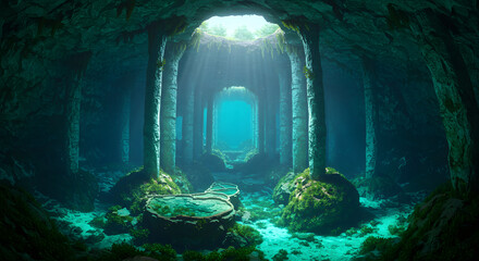 Underwater ruins ancient architecture submerged city lost world ocean depths diving adventure exploration site
