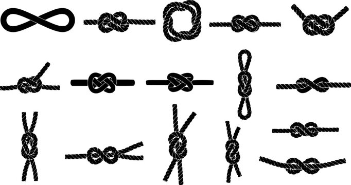 Collection of various knot types displayed on a simple background for reference and educational purposes
