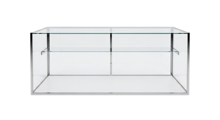Modern Clear Glass Display Counter with Chrome Frame on Transparent Background