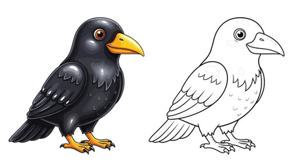 Fototapeta premium Adorable Funny Crow Cartoon Coloring Page for Kids Fun Printable Bird Activity