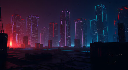 Obraz premium Neon city skyline cityscape futuristic architecture urban landscape glowing buildings vibrant colors night view