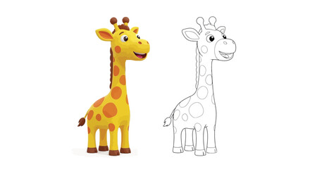 Fototapeta premium Happy Cartoon Giraffes 3D Style Coloring Page for Kids Smiling Safari Animal Art