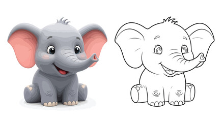 Smiling 3D Cartoon Elephant Coloring Page for Kids Cheerful Safari Animal Art
