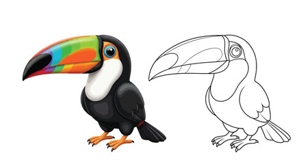Naklejka premium Tropical Toucan Cartoon Coloring Page for Kids Cheerful Jungle Bird Printable Art