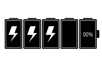 Horizontal row of six battery charge level icons