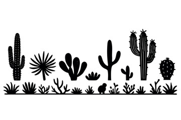Horizontal row of stylized black silhouette shapes on white background