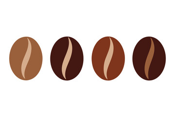 Five stylized coffee beans in a horizontal row