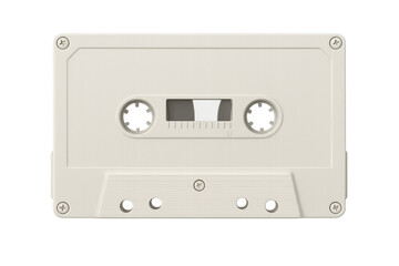Obraz premium Close-up of a vintage white audio cassette tape, isolated on a transparent background, representing nostalgia and analog music technology
