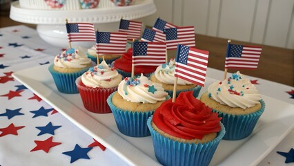 Patriotic Cupcakes Decorated with American Flag for Independence Day Celebration