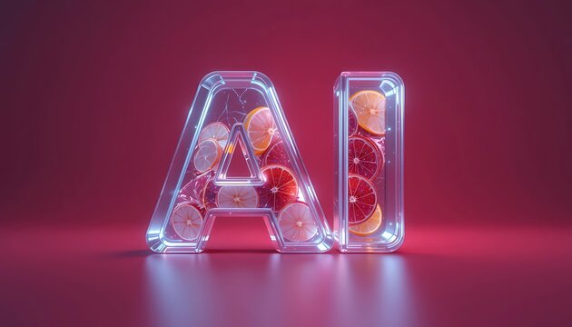 AI Glass Letters with Citrus Fruits - Neon lighting