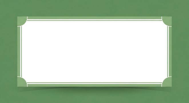White Rectangular Frame with Green Double Border and Curved Corner Accents.