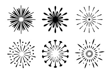 Collection of 30 diverse firework illustrations for celebrations and events