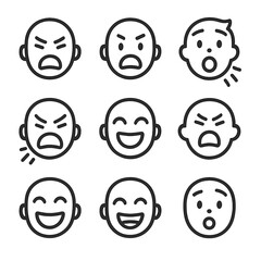 Emotive Icon Set. Outline icon set of shout in emotions: anger, frustration, excitement, surprise, rage, joy, frustration release,