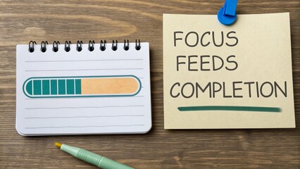 Progress Tracker with Notebook and Sticky Note on Wooden Desk