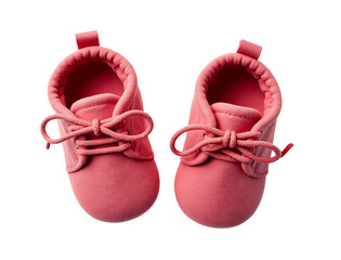 Soft red baby shoes with laces isolated on a transparent background footwear infant
