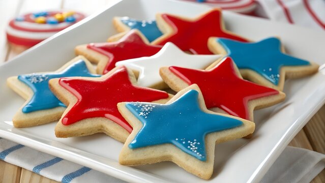 Festive Star Shaped Cookies with Patriotic Icing for Independence Day Celebrations