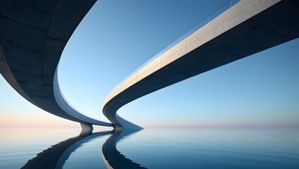 Futuristic Curved Bridge Architecture Over Still Water
