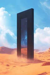 Futuristic door in the sky. Conceptual image. 3D rendering