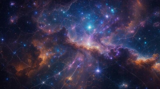 Stunning cosmic nebula with glowing stars and colorful interstellar clouds, symbolizing the beauty and mystery of the universe
