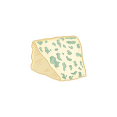  blue cheese with mold details on a white background for gourmet menus, cheese packaging and recipe graphics. Vector illustration